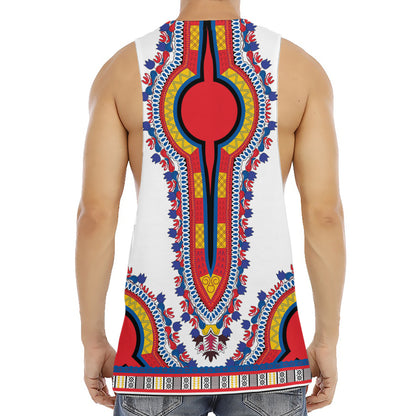 Red And White African Dashiki Print Men's Muscle Tank Top