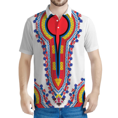 Red And White African Dashiki Print Men's Polo Shirt