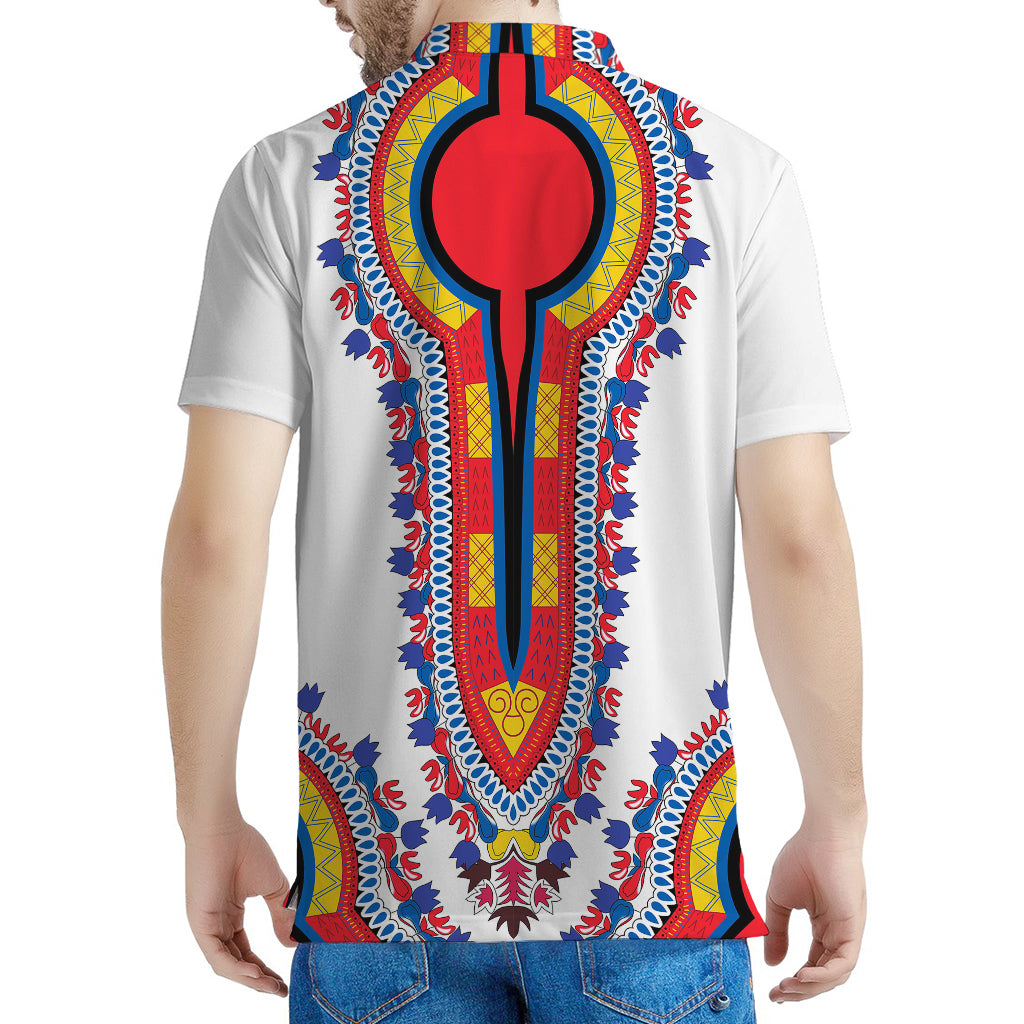 Red And White African Dashiki Print Men's Polo Shirt
