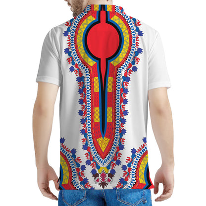Red And White African Dashiki Print Men's Polo Shirt