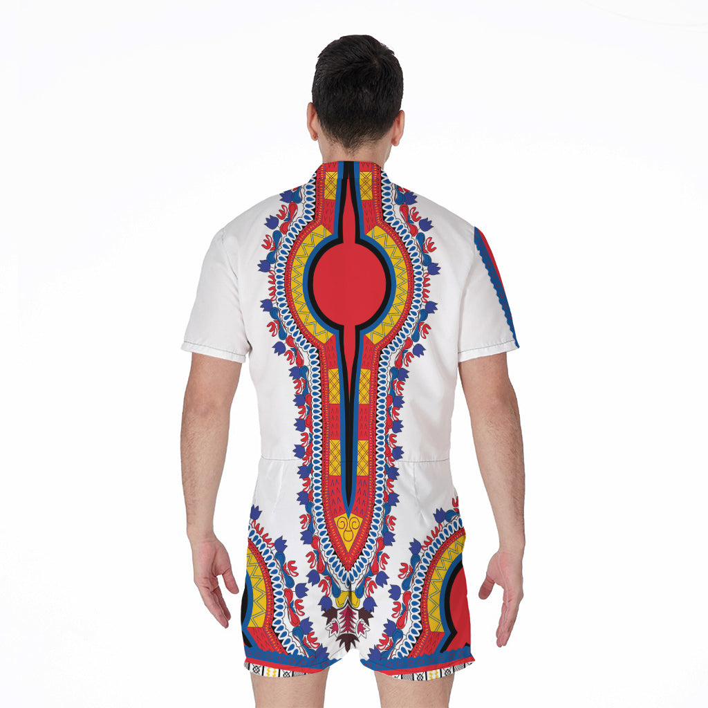 Red And White African Dashiki Print Men's Rompers