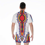 Red And White African Dashiki Print Men's Rompers