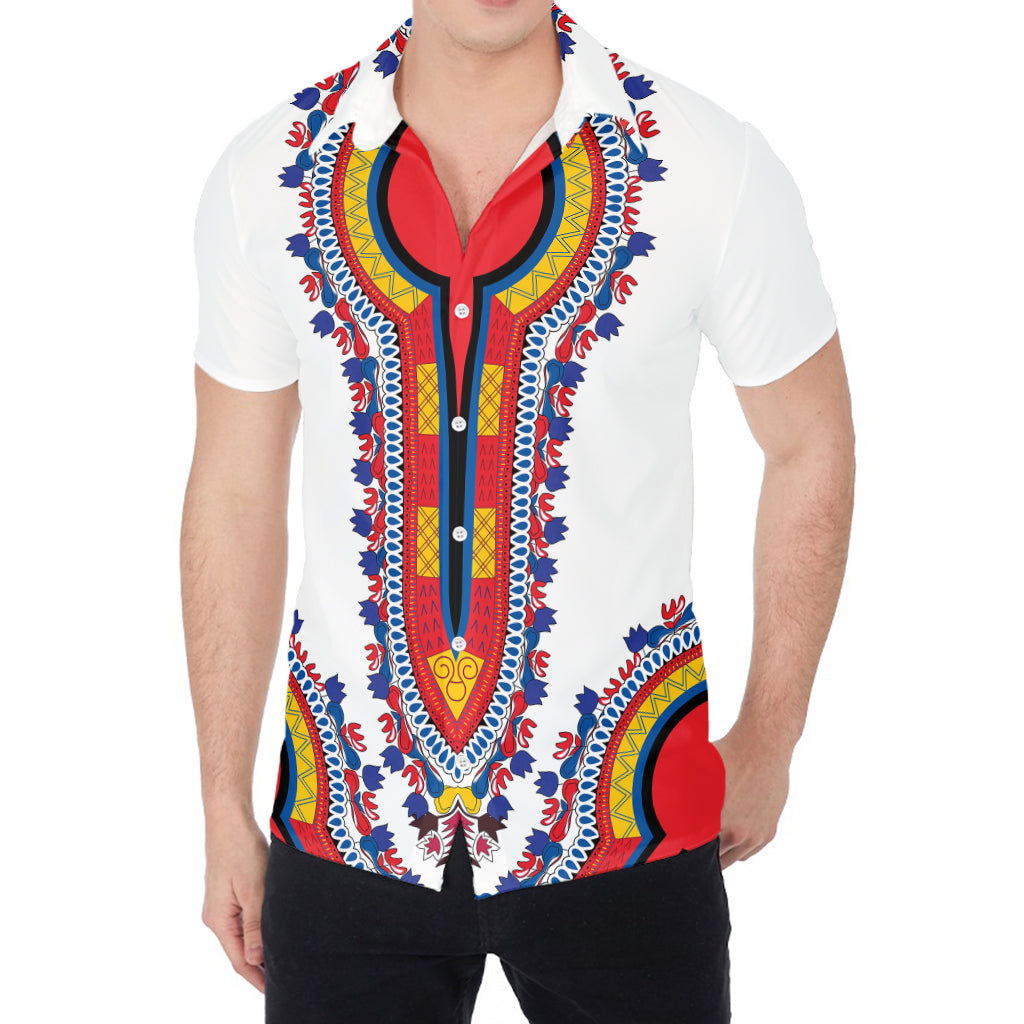 Red And White African Dashiki Print Men's Shirt