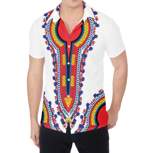 Red And White African Dashiki Print Men's Shirt