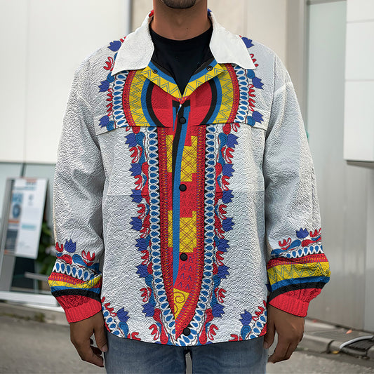 Red And White African Dashiki Print Men's Shirt Jacket