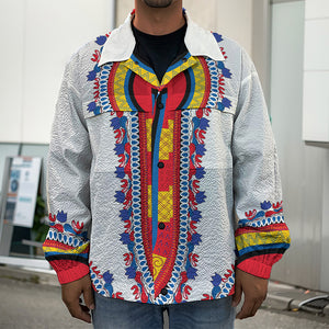 Red And White African Dashiki Print Men's Shirt Jacket