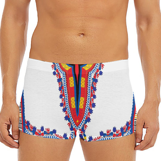 Red And White African Dashiki Print Men's Short Boxer Briefs