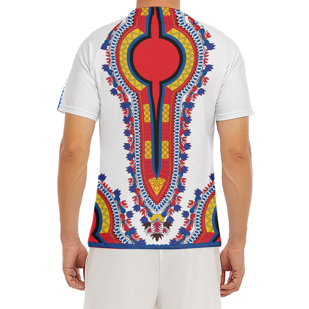 Red And White African Dashiki Print Men's Short Sleeve Rash Guard