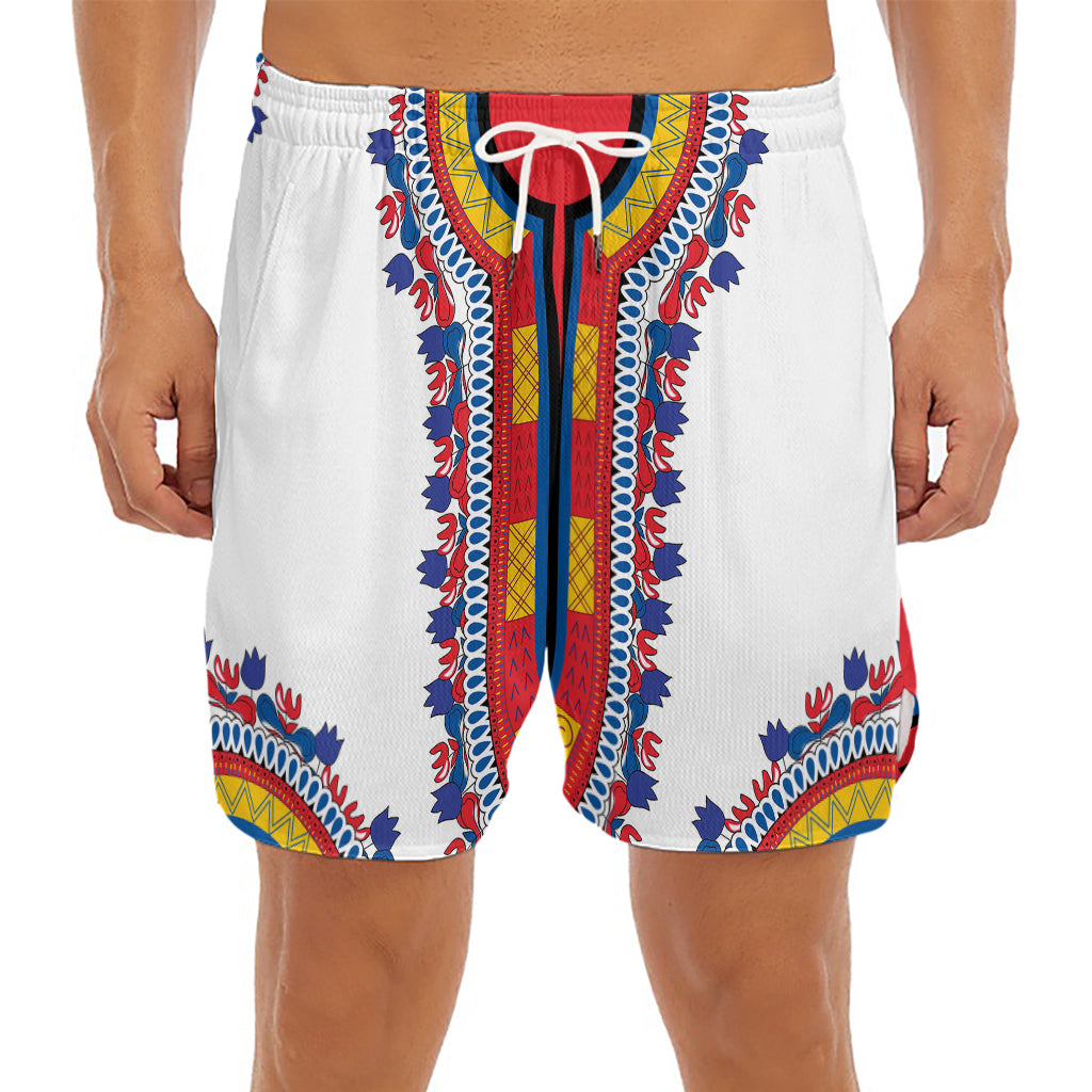 Red And White African Dashiki Print Men's Split Running Shorts