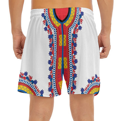 Red And White African Dashiki Print Men's Split Running Shorts