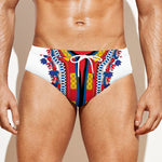 Red And White African Dashiki Print Men's Swim Briefs