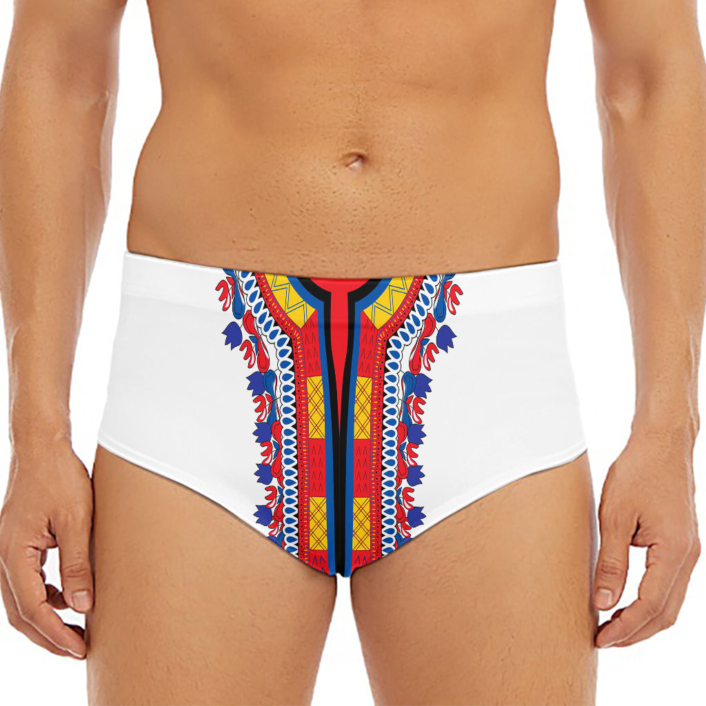 Red And White African Dashiki Print Men's Triangle Swim Briefs