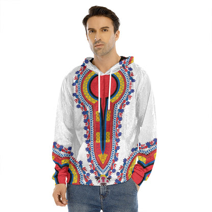 Red And White African Dashiki Print Men's Velvet Pullover Hoodie