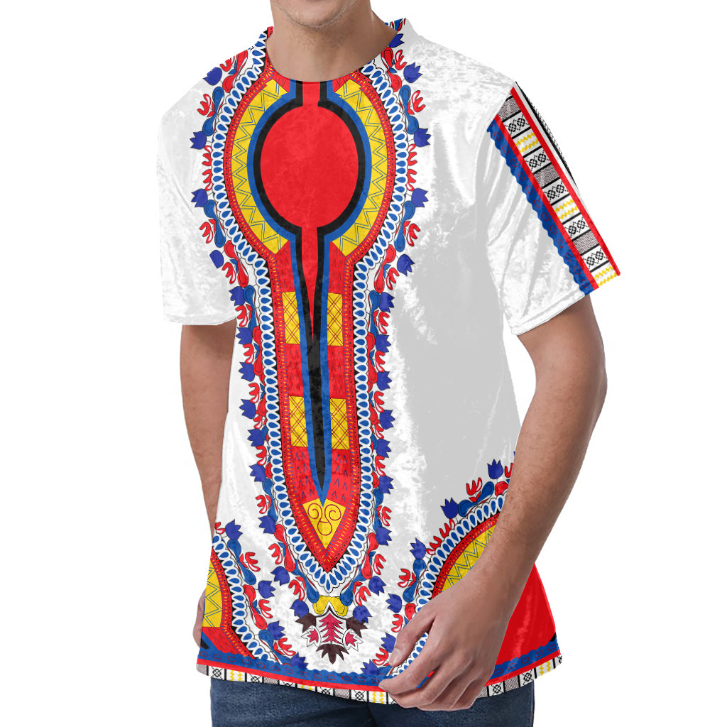 Red And White African Dashiki Print Men's Velvet T-Shirt