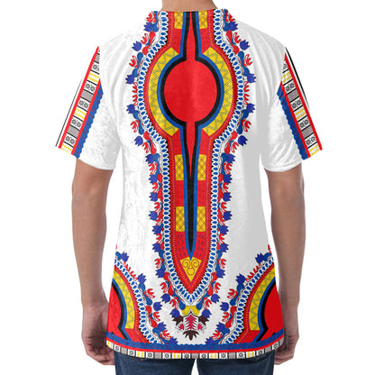 Red And White African Dashiki Print Men's Velvet T-Shirt