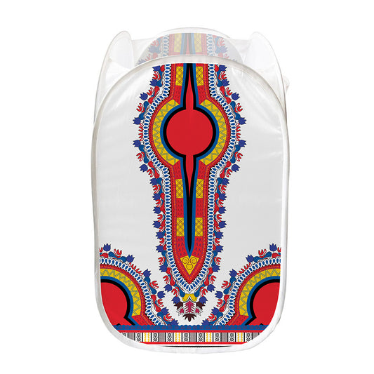 Red And White African Dashiki Print Mesh Laundry Hamper