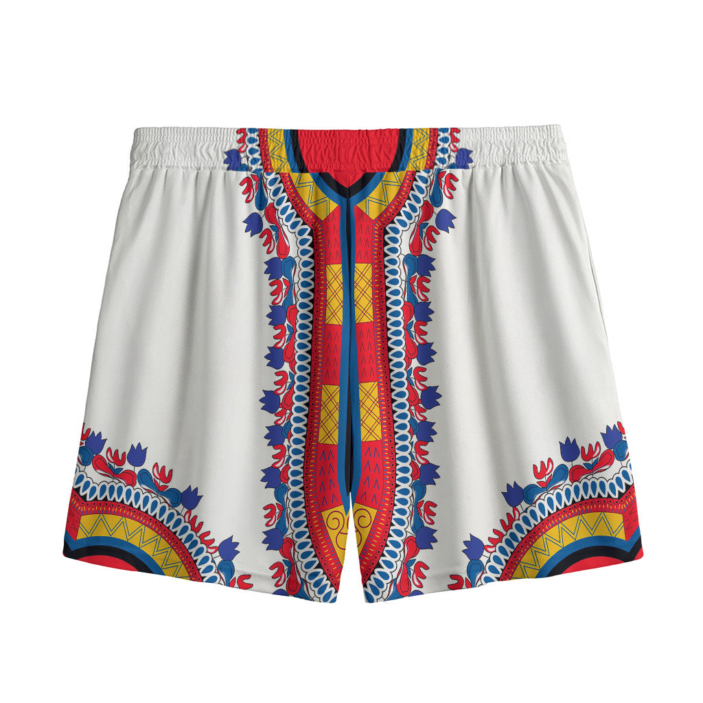 Red And White African Dashiki Print Mesh Shorts