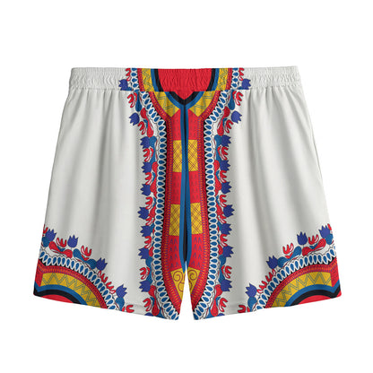 Red And White African Dashiki Print Mesh Shorts