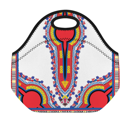 Red And White African Dashiki Print Neoprene Lunch Bag