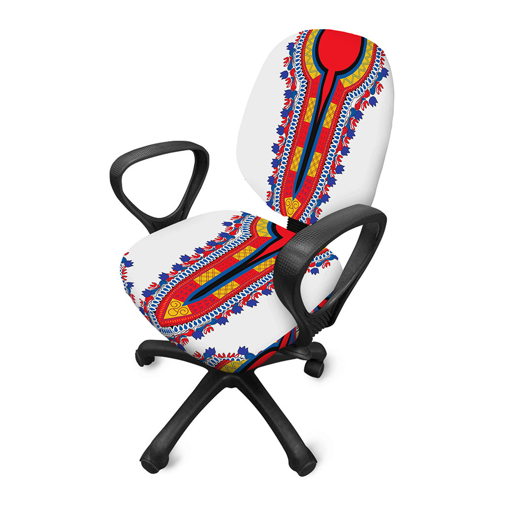 Red And White African Dashiki Print Office Chair Cover