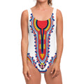 Red And White African Dashiki Print One Piece Swimsuit