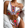 Red And White African Dashiki Print One Shoulder Bikini Top