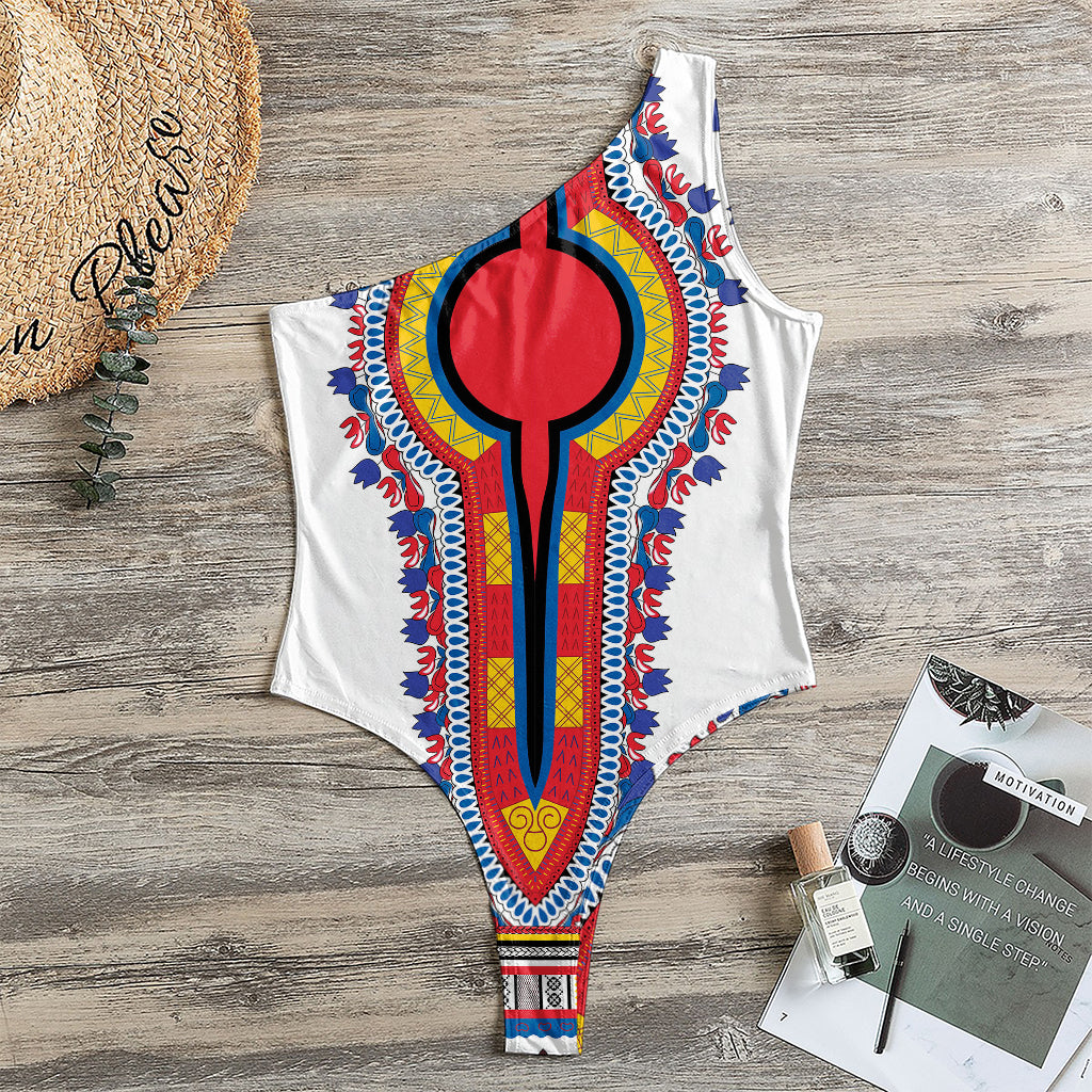 Red And White African Dashiki Print One Shoulder Bodysuit