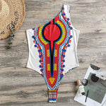Red And White African Dashiki Print One Shoulder Bodysuit
