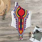 Red And White African Dashiki Print One Shoulder Bodysuit
