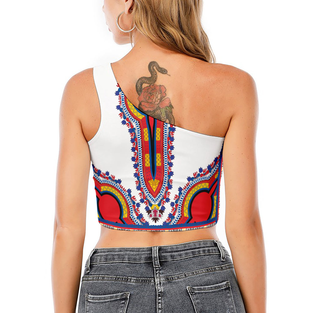 Red And White African Dashiki Print One Shoulder Crop Top