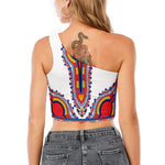 Red And White African Dashiki Print One Shoulder Crop Top
