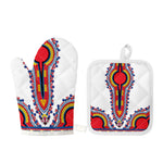 Red And White African Dashiki Print Oven Mitt And Pot Holder Set