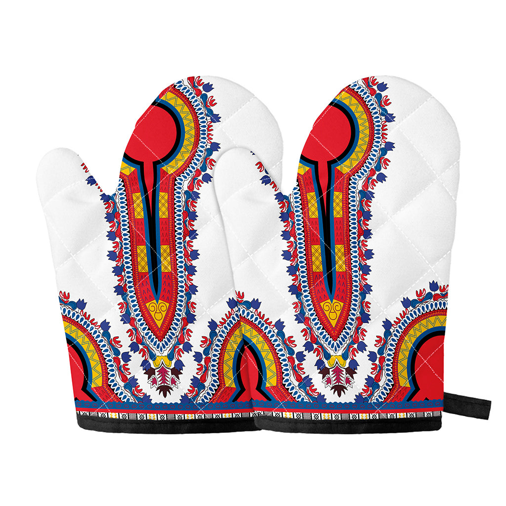 Red And White African Dashiki Print Oven Mitts