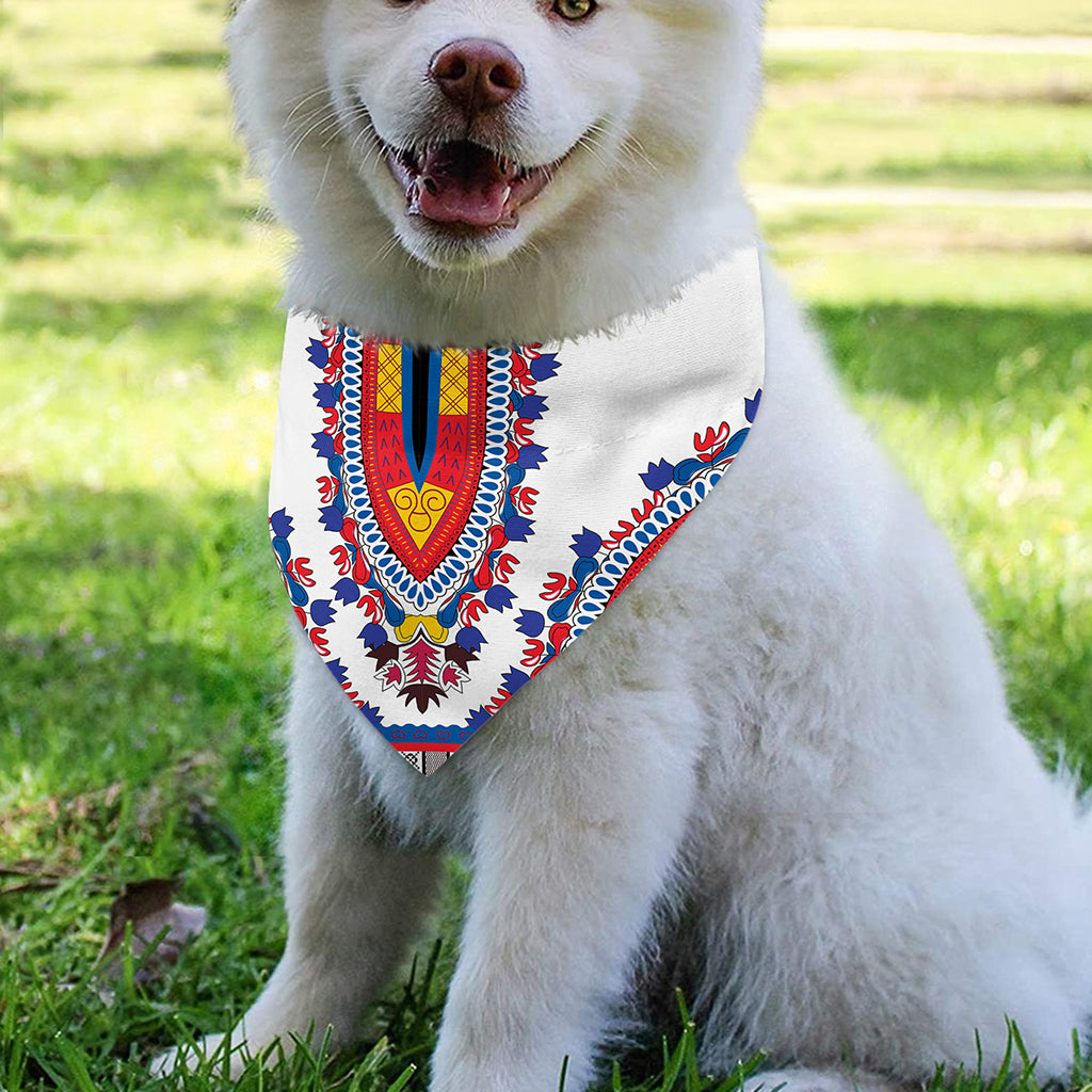 Red And White African Dashiki Print Over The Collar Dog Bandana