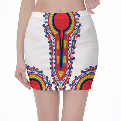 Red And White African Dashiki Print Pencil Mini Skirt