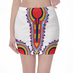 Red And White African Dashiki Print Pencil Mini Skirt
