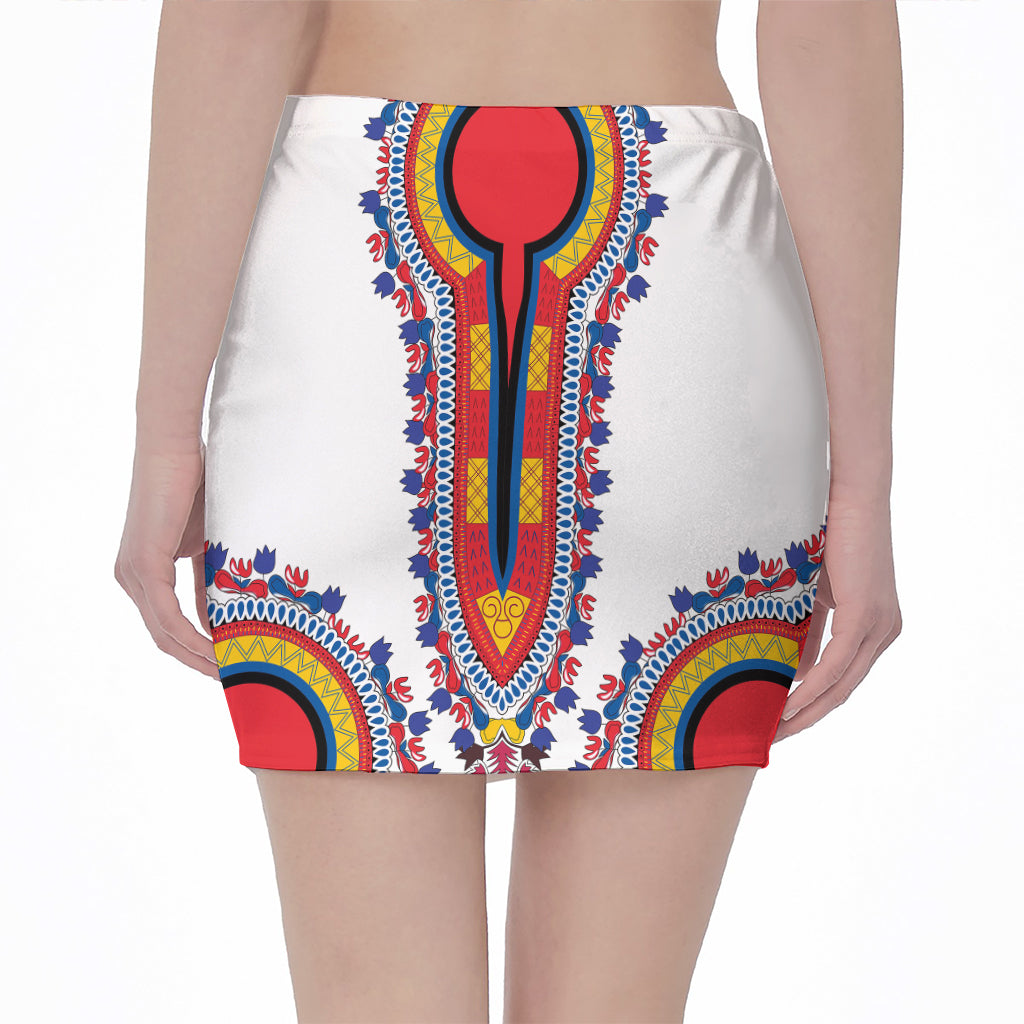 Red And White African Dashiki Print Pencil Mini Skirt