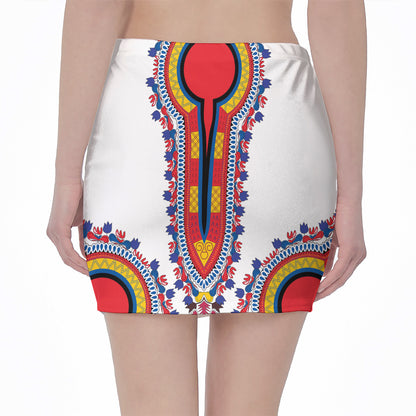 Red And White African Dashiki Print Pencil Mini Skirt