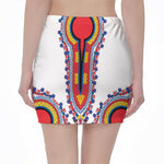 Red And White African Dashiki Print Pencil Mini Skirt