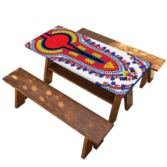 Red And White African Dashiki Print Picnic Table Cover