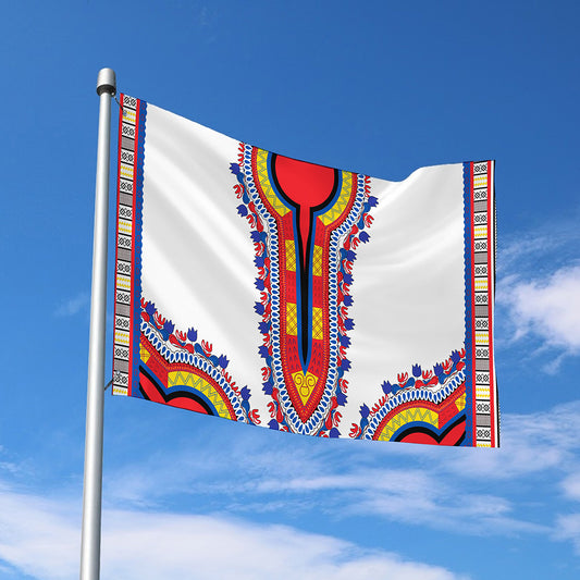 Red And White African Dashiki Print Polyester Flag