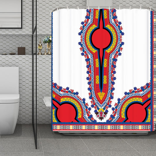 Red And White African Dashiki Print Polyester Shower Curtain