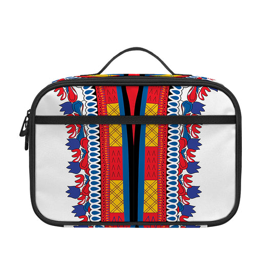 Red And White African Dashiki Print Portable Lunch Bag