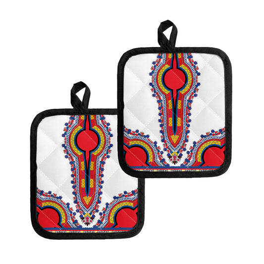 Red And White African Dashiki Print Pot Holders