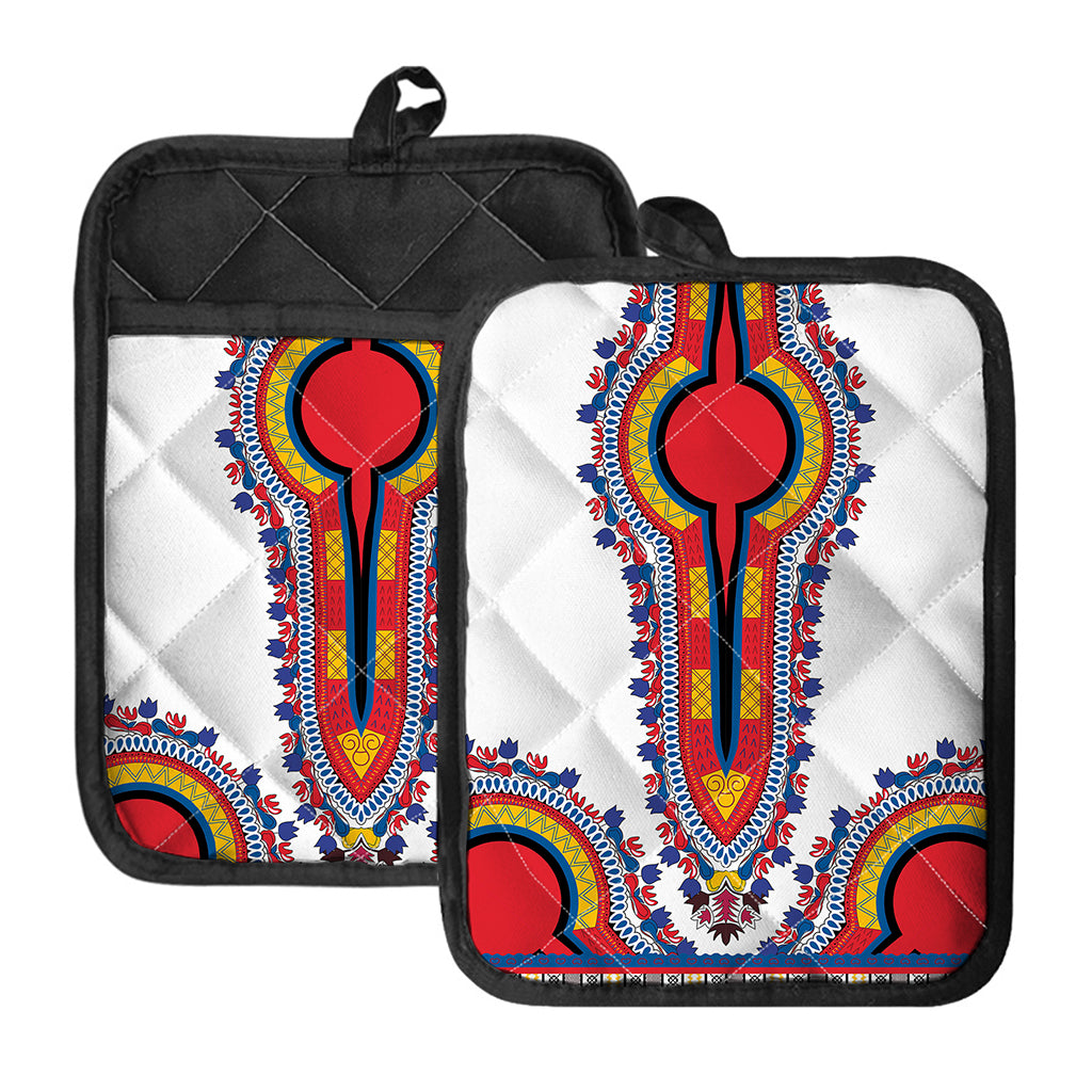 Red And White African Dashiki Print Pot Holders With Pocket