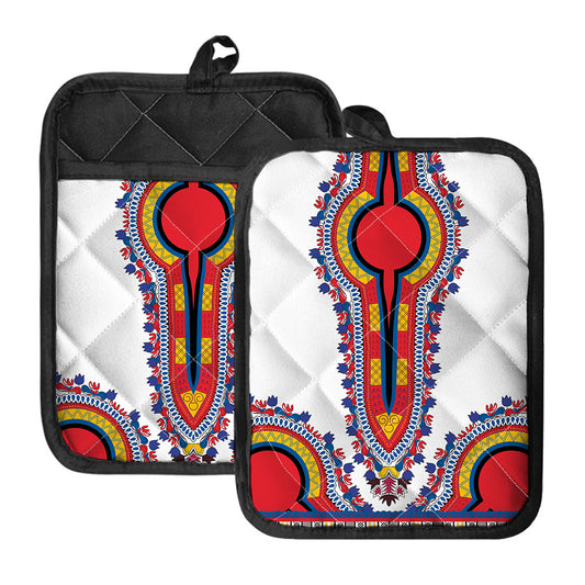 Red And White African Dashiki Print Pot Holders With Pocket