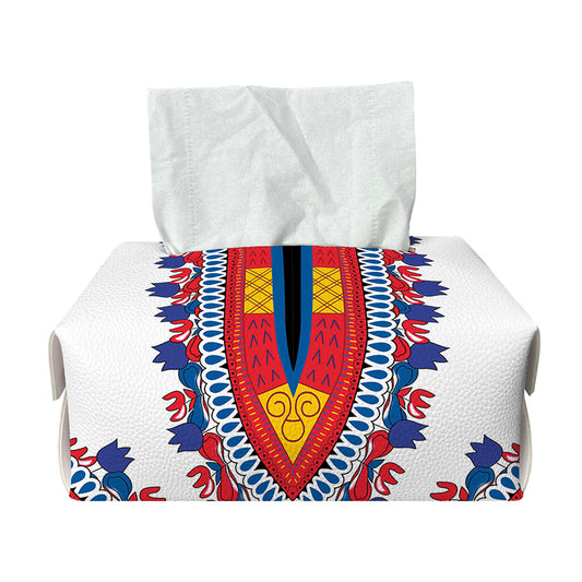 Red And White African Dashiki Print Rectangle Tissue Box Cover