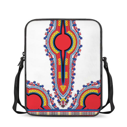 Red And White African Dashiki Print Rectangular Crossbody Bag