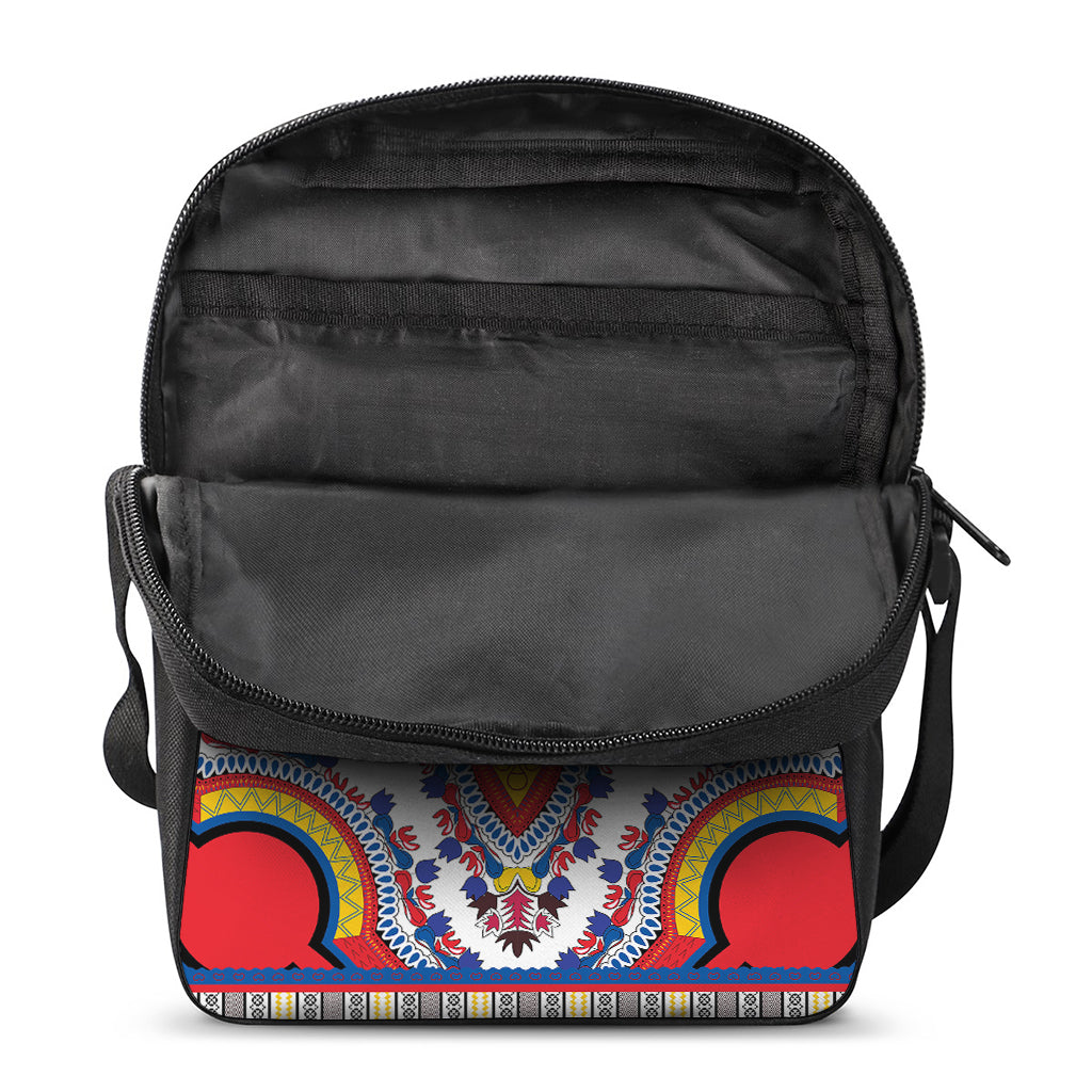 Red And White African Dashiki Print Rectangular Crossbody Bag