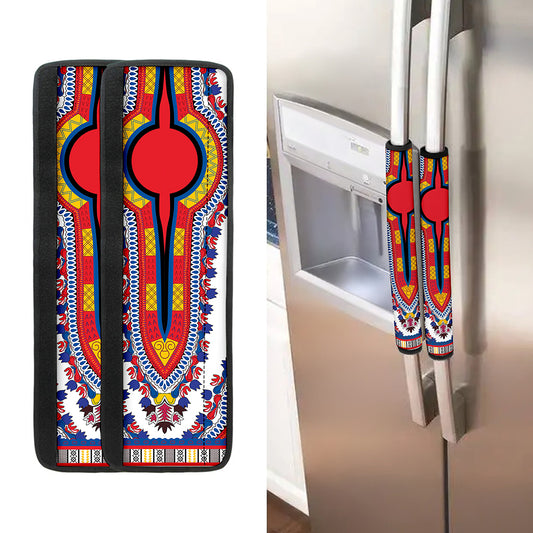 Red And White African Dashiki Print Refrigerator Handle Covers